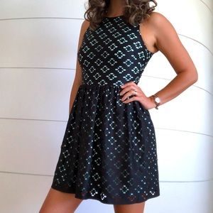 💧AQUA💧Laser-cut Party Dress - Black & Turquoise